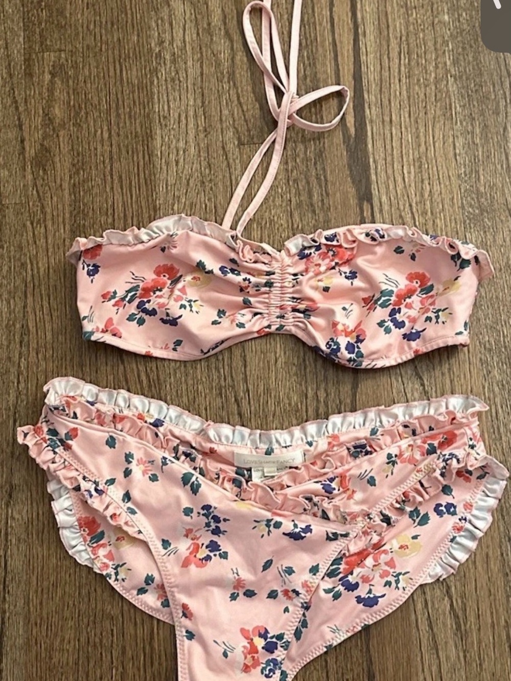 LoveShackFancy Pink Floral Ruffled Bikini Set